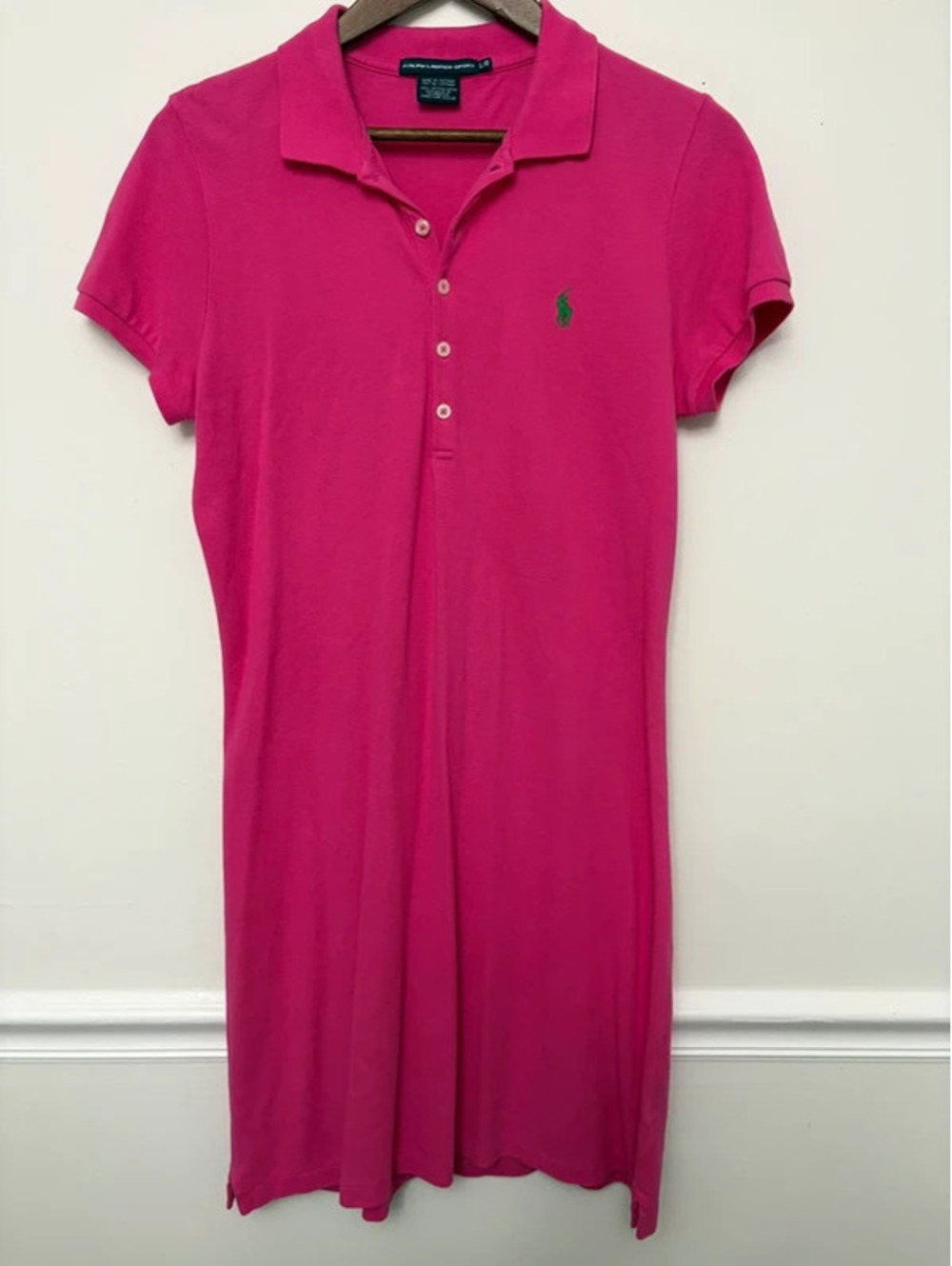 Ralph Lauren Sport Pink Polo Dress Green Pony Women’s Large 100% Cotton
